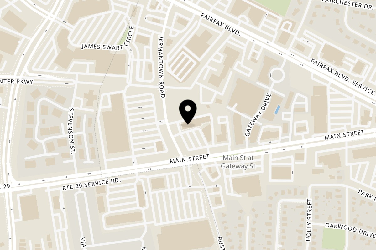 Map showing the location of Green Basil Dimsum & Pho on 11216 Main St in Fairfax